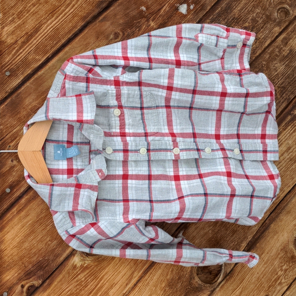 Gap Shirt lightweight flannel grey with red plaid button up 4T